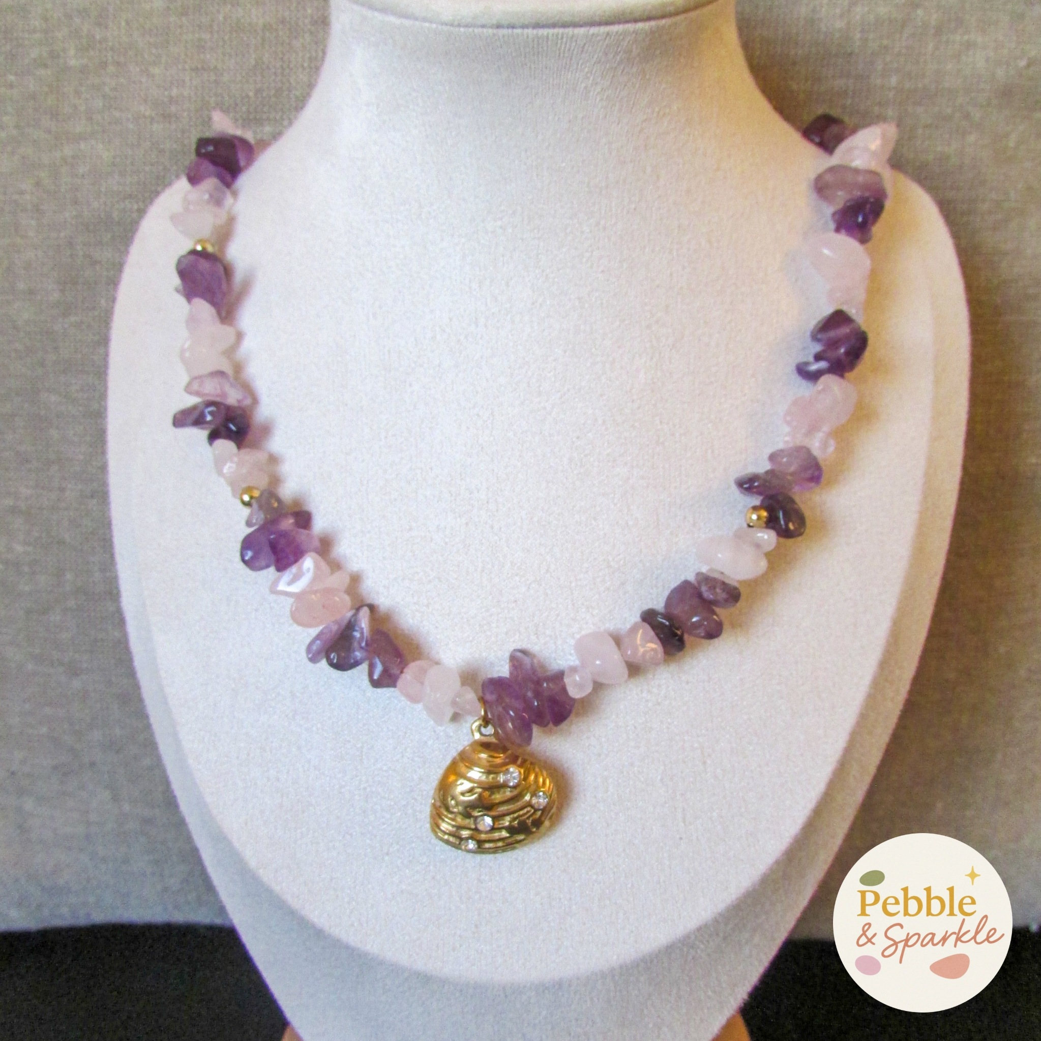 Pebble & Sparkle Rose Quartz and Amethyst Shell Necklace