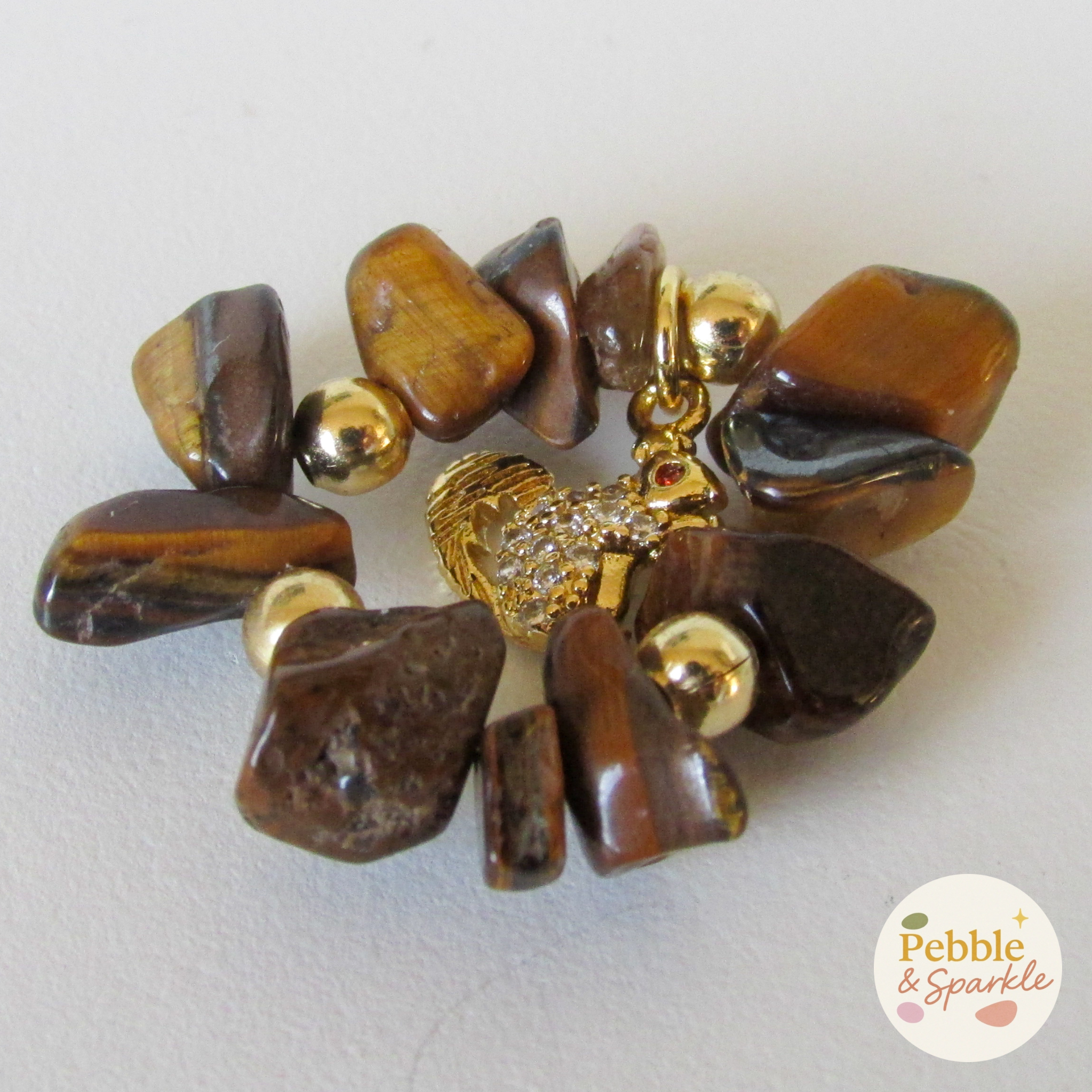 Pebble & Sparkle Tigers Eye Gold Squirrel Ring