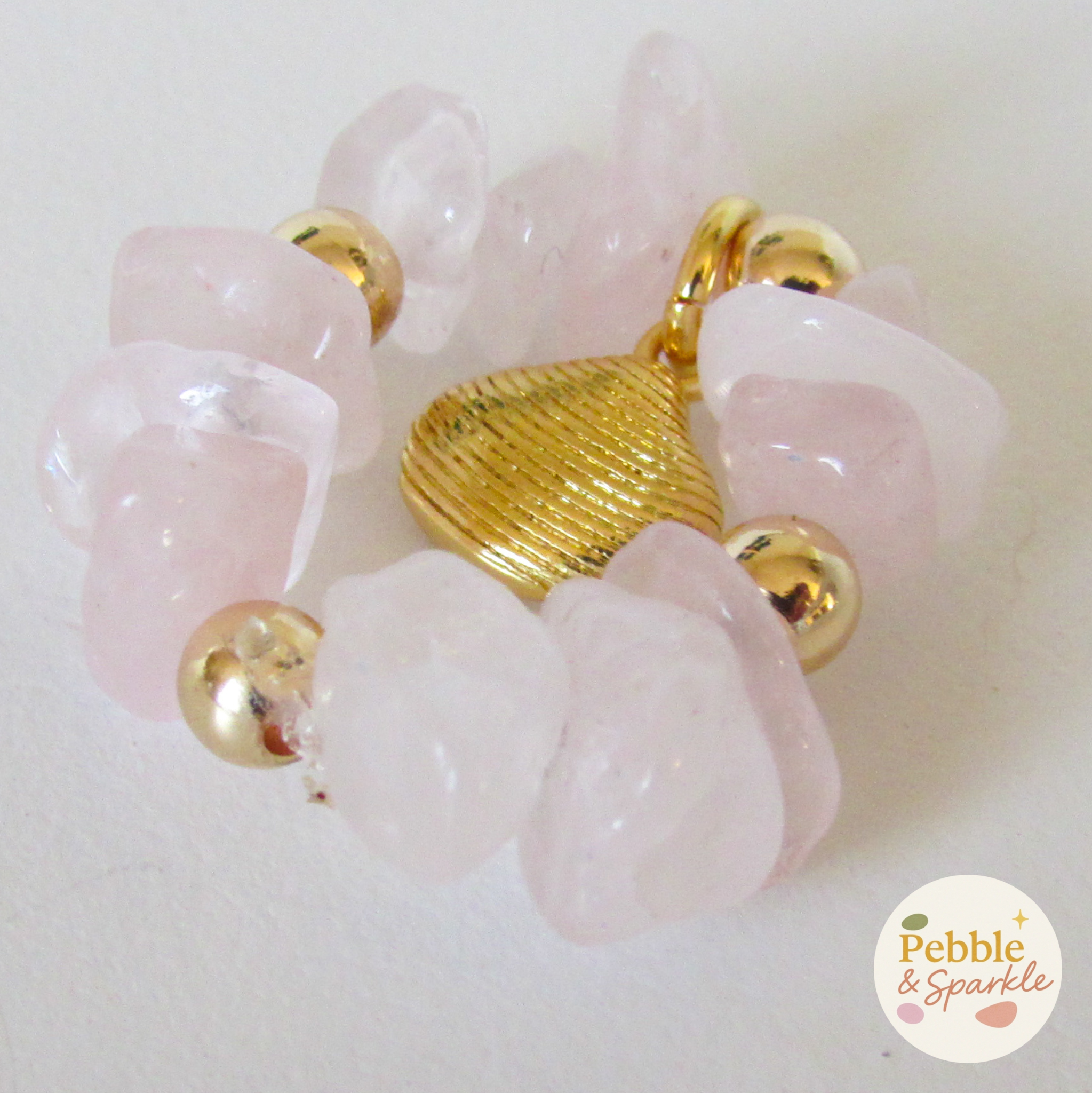 Pebble & Sparkle Rose Quartz Gold Shell Ring