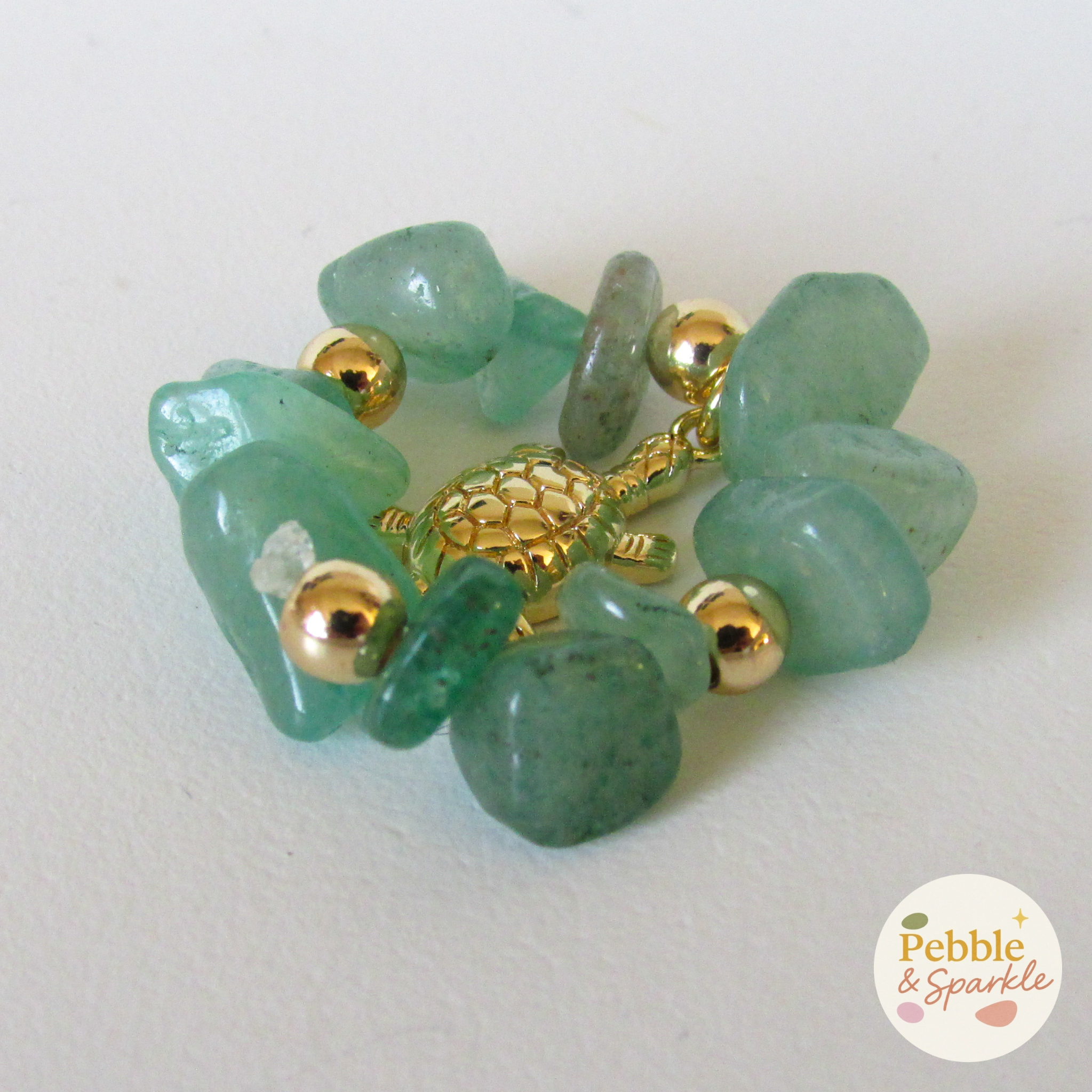Pebble & Sparkle Green Aventurine Gold Turtle Ring