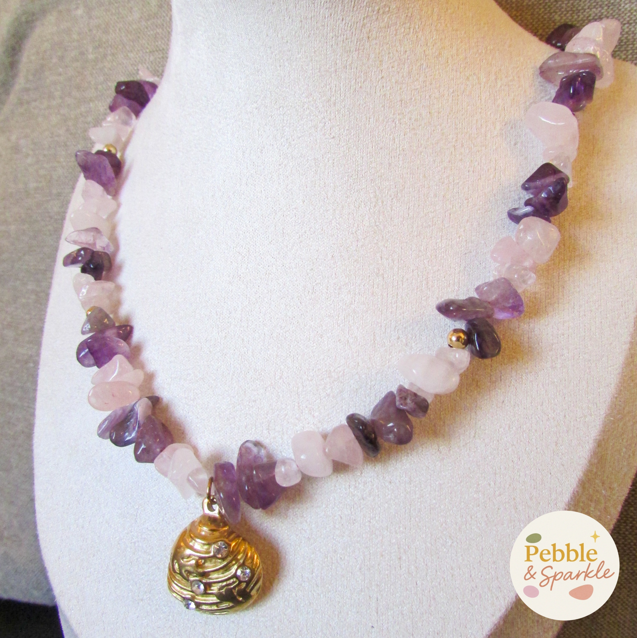 Pebble & Sparkle Rose Quartz and Amethyst Shell Necklace