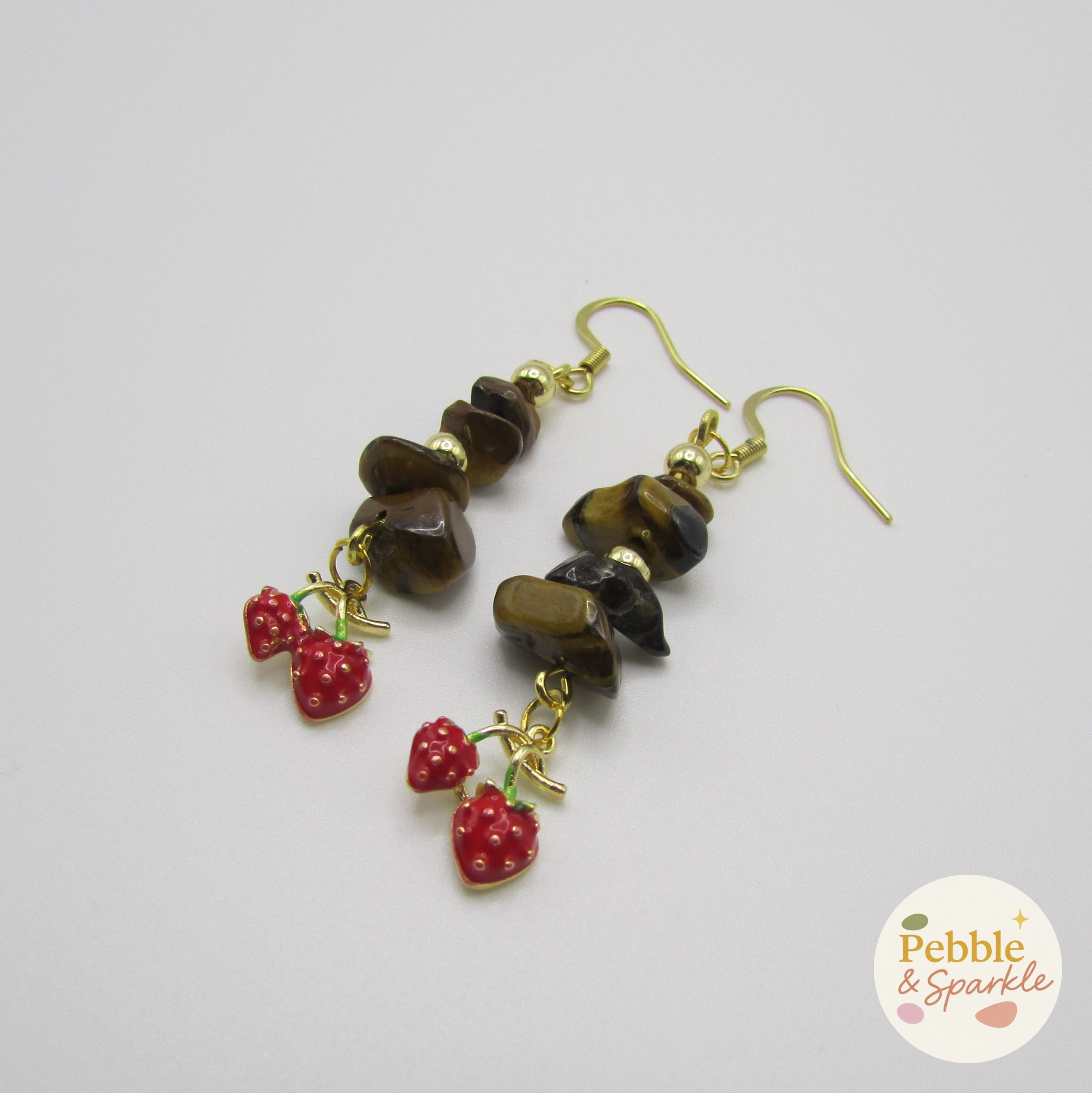 Pebble & Sparkle Tigers Eye Gold Strawberry Drop Earrings