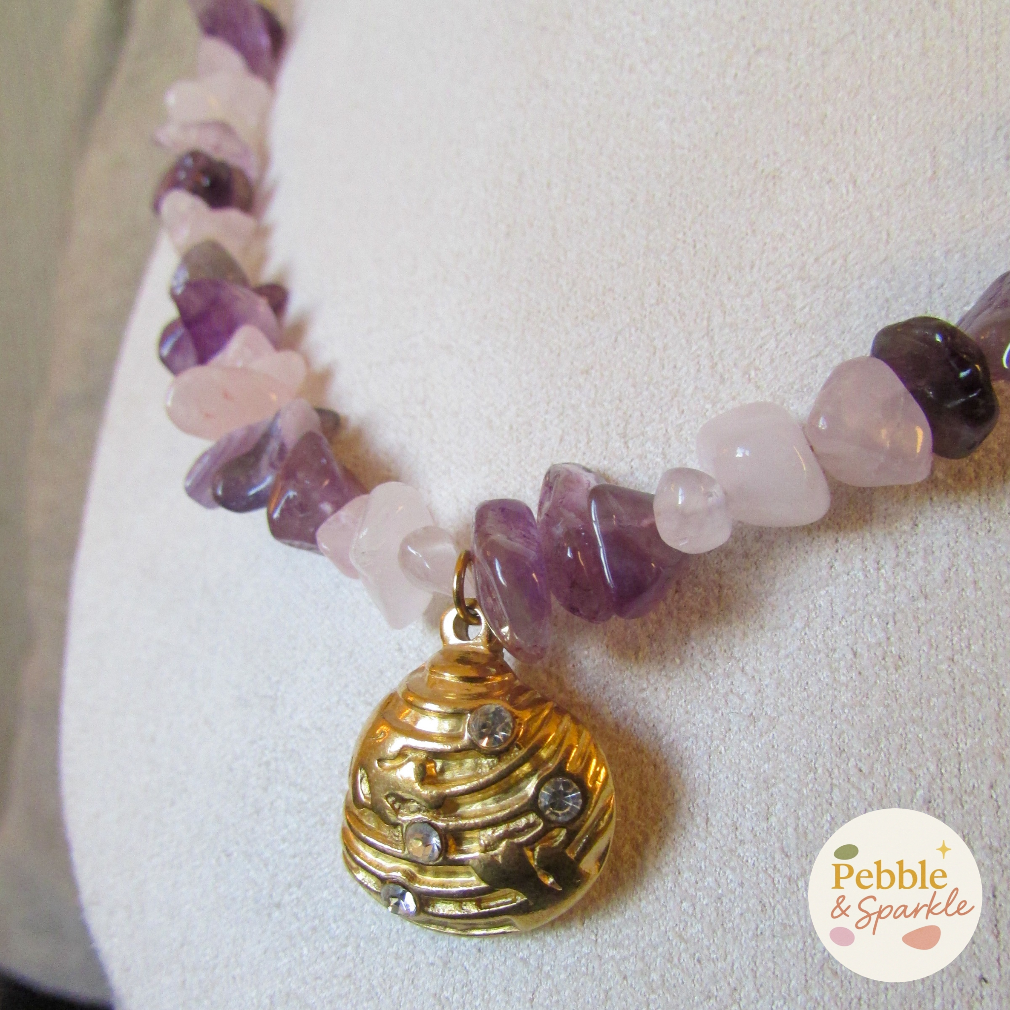 Pebble & Sparkle Rose Quartz and Amethyst Shell Necklace